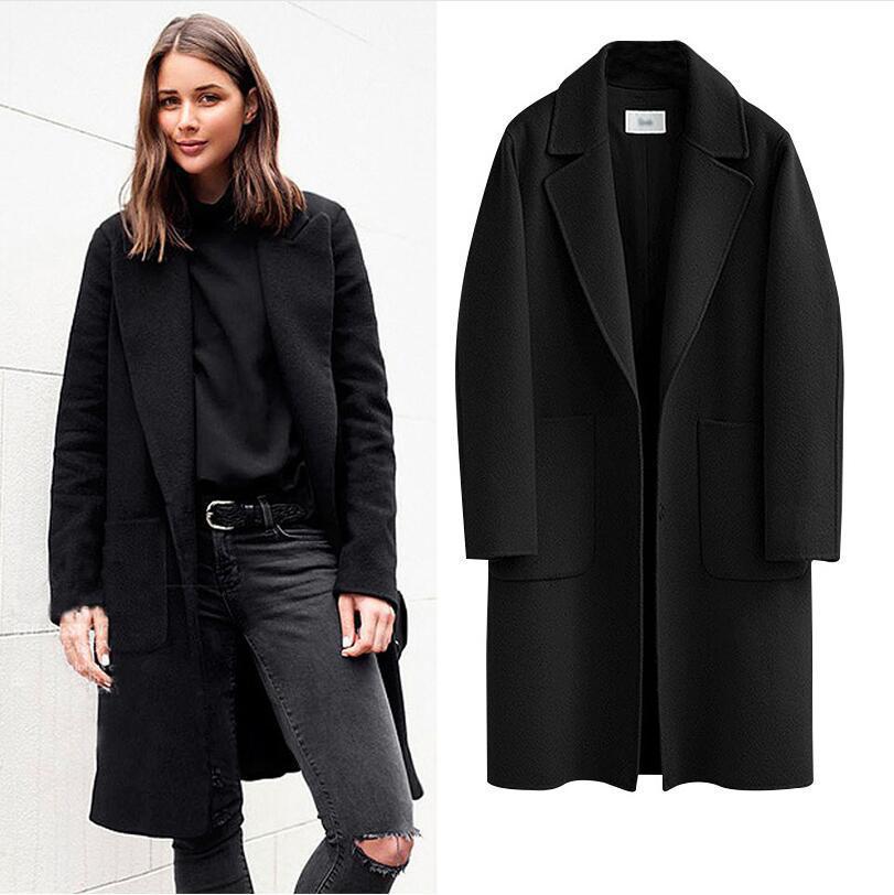 Autumn/Winter Double-Faced Wool Coat – Long Length, Loose Fit-Black