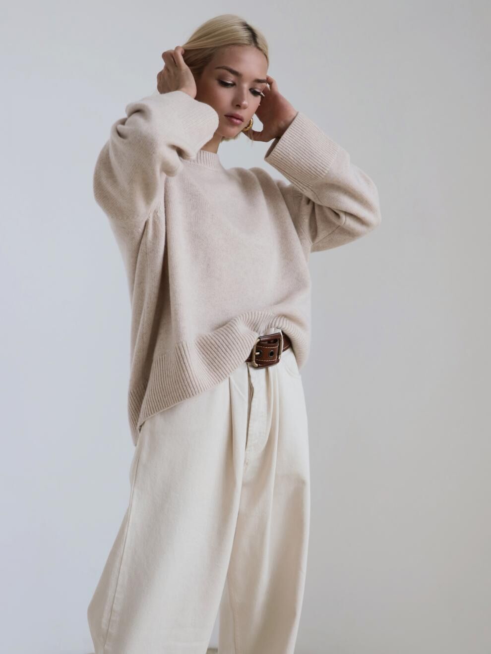Best-Selling Women's Knit Sweater – Round Neck, Solid Color, Loose Fit—Gray